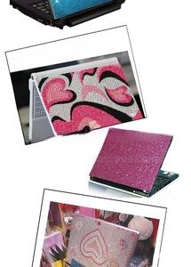 Detail showing various 3mm acrylic gemstone stickers on laptops for DIY decoration