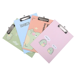 Set of four colorful cartoon dinosaur A4 clipboards for student and office document storage
