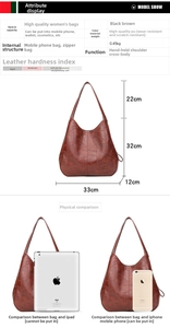 Details zur Kapazität der braunen PU-Ledertasche, Maße 33x32x12cm und Gewicht 0,45kg