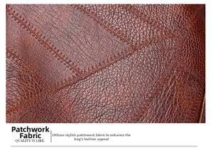 Makroansicht von hochwertigem braunem Leder mit Zickzacknähten und Patchwork-Textur