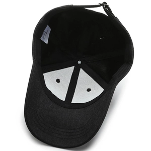 Adjustable black cotton baseball cap for middle-aged men with detailed interior lining