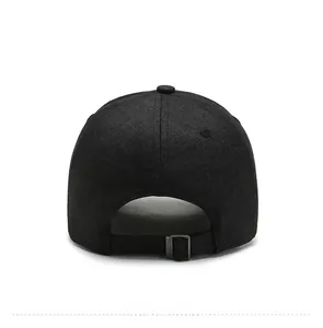 Back view of a casual black baseball cap showing detailed adjustable strap and cotton fabric