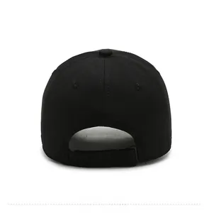 Rear view of classic black baseball cap with adjustable wide strap for custom fit