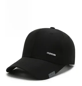 Detailed view of black baseball cap with SPORT embroidery and striped brim accents