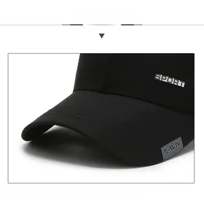 Detailed macro view of reinforced stitching on black sport baseball cap brim