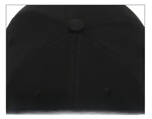 Macro detail of twill cotton baseball cap top showing stitching and crown button