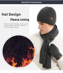 Detailed view of winter knit set showing thick fleece lining and ribbed texture details