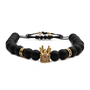 Crown Charm Bracelet Matte Stone Beads Alloy Micro Inlaid Cubic Zirconia Adjustable Braided Rope Fashion Jewelry