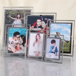 Crystal Glass Photo Frame Certificate Holder Desktop Wall Hanging Display Modern Luxury Gold Silver Border Wedding Award