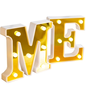 16cm LED golden alphabet lights letter M and E with warm bulbs for romantic decoration
