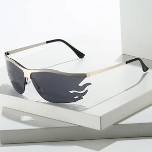 Flame Shaped Sunglasses Metal Frame Rimless UV Protection Trendy Y2K Punk Style Party Eyewear For Women Men