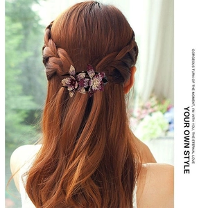 Elegant large purple rhinestone flower duckbill clip for women's bun hairstyle