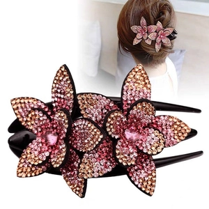 Rhinestone Flower Hair Clip Duckbill Hairpin Gradient Elegant Floral Headwear Resin Accessory For Women Styling