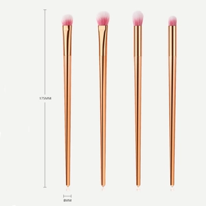 Set of 4 rose gold eye shadow brushes with fiber bristles and tapered handles 175mm