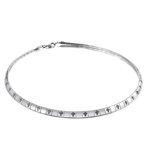 Minimalist Stainless Steel Cross Engraved Choker Necklace For Women Gothic Punk Flat Link Chain Religious Jewelry Gift