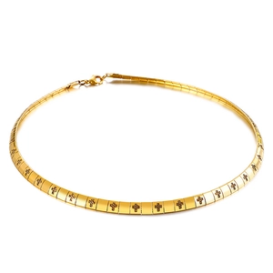 Golden flat titanium steel choker necklace with cross charms and lobster clasp