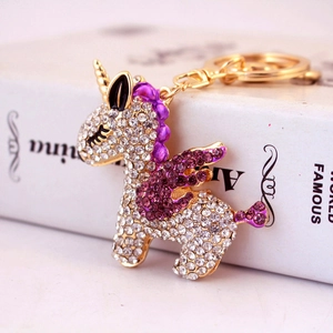 Creative cute crystal rhinestone unicorn keychain in gold finish for car keys and bags