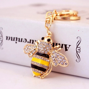 Cute crystal bee keychain with gold plating and sparkling rhinestones for handbags