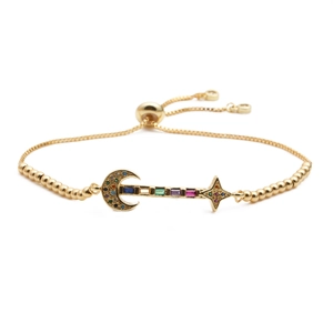Celestial Moon Star Adjustable Bracelet Copper Micro Pave Colorful Cubic Zirconia Trendy Boho Jewelry For Women Gift