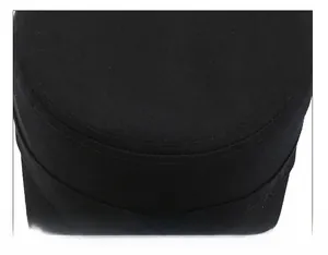 Detail of double stitching craftsmanship on black cotton flat top military cap crown