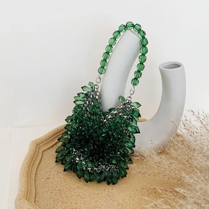 Acrylic Crystal Hand Beaded Evening Bag Tassel Water Drop Crossbody Handbag For Wedding Party Elegant Sweet