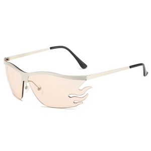 Frameless flame-shaped sunglasses with orange lenses and golden metal top frame
