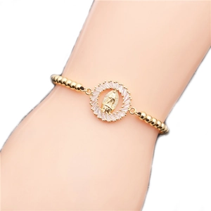 Gold Virgin of Guadalupe bracelet with micro-pave cubic zirconia and beaded chain