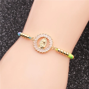 Zircon gold plated Virgin Mary woven adjustable bracelet for women mother gift