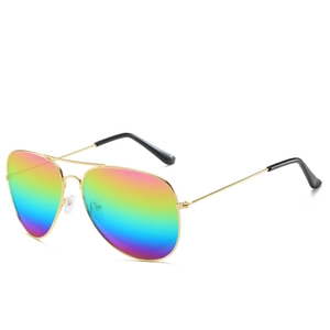 Classic aviator sunglasses with gold metal frame and colorful gradient lenses for outdoor use