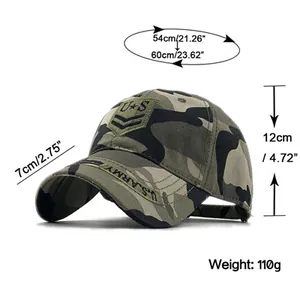 Tableau des tailles pour casquette camouflage US ARMY avec mesures et circonférence