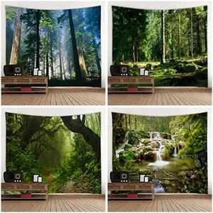 Detail showing four nature landscape patterns on fabric tapestry for home wall decoration