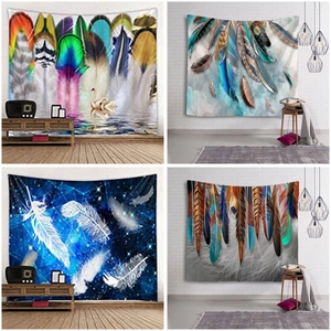 Detail set of four bohemian feather wall tapestries for interior home decoration