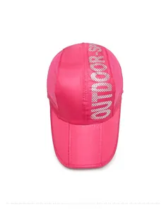 Detailed top view of rose red breathable mesh outdoor sports hat with sun protection