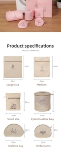 Detailed size chart for polyester sandwich mesh laundry bags in multiple dimensions