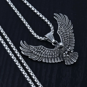 Vintage stainless steel eagle pendant necklace for men with detailed eagle wings design