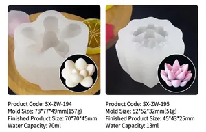 Vue détaillée des moules en silicone pour succulentes et lotus avec dimensions précises