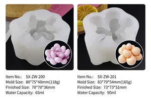 Détails des moules en silicone pour bougies succulentes 3D avec dimensions et produits finis