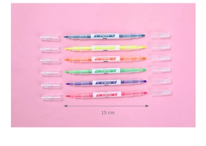 Set of 6 double-ended highlighters in assorted colors with a 15 cm length scale