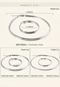 Tableau des tailles détaillé pour l'ensemble collier et bracelet en acier inoxydable