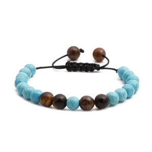 Hand Woven Beaded Bracelet Turquoise Tiger Eye Stone Adjustable Braided Rope Ethnic Style Unisex Jewelry