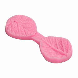 Pink silicone leaf vein press mold for fondant chocolate and DIY baking decoration