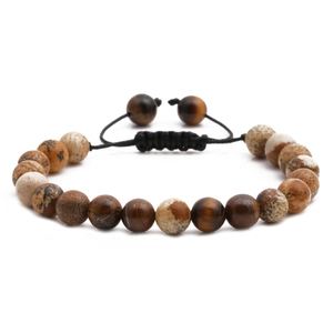 Bracciale regolabile con perle in occhio di tigre e pietra cartografica con cordino nero