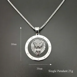 Hip hop gold plated lion head pendant necklace with rhinestones, 50mm height