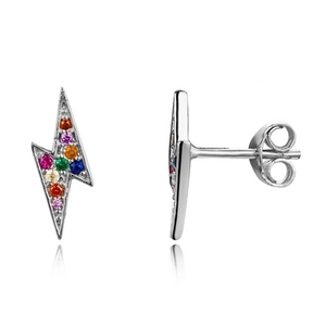 Lightning bolt sterling silver stud earrings with colorful cubic zirconia stones