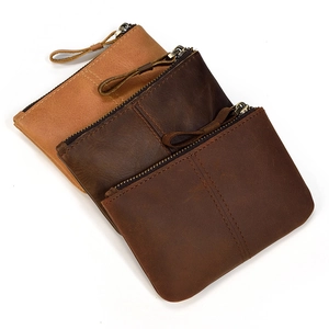 Vintage Crazy Horse Genuine Cowhide Leather Coin Purse Zipper Wallet Minimalist Card Holder Pouch For Men And Women