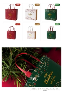 Detail of Christmas gift bag with 12-strand rope handle and silver rivet reinforcement