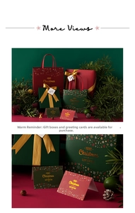 Detail of Christmas gift box set with gold ribbon and festive snowflake hot stamping
