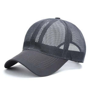 Dark grey breathable mesh sports baseball cap with curved brim for sun protection