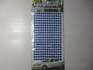 Close-up of 3mm royal blue acrylic rhinestone stickers for DIY car decor and crafts