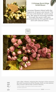 Detailed macro view of vintage artificial roses with silk texture and burnt edge design